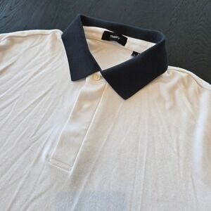 Theory Mens Kayser Polo Anemone Milano White Navy Blue Contrast Collar XL